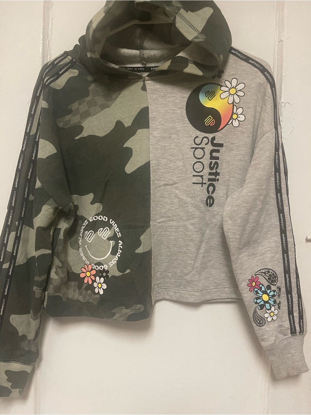 Justice Girls' Camo & Gray Hooded Sport Jacket with Floral Graphics